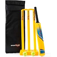 With Base PowerPlay Deluxe Cricket Set - Includes Bat, Stumps, Ball & Carry Bag For Kids/Adults Cricket Stumps