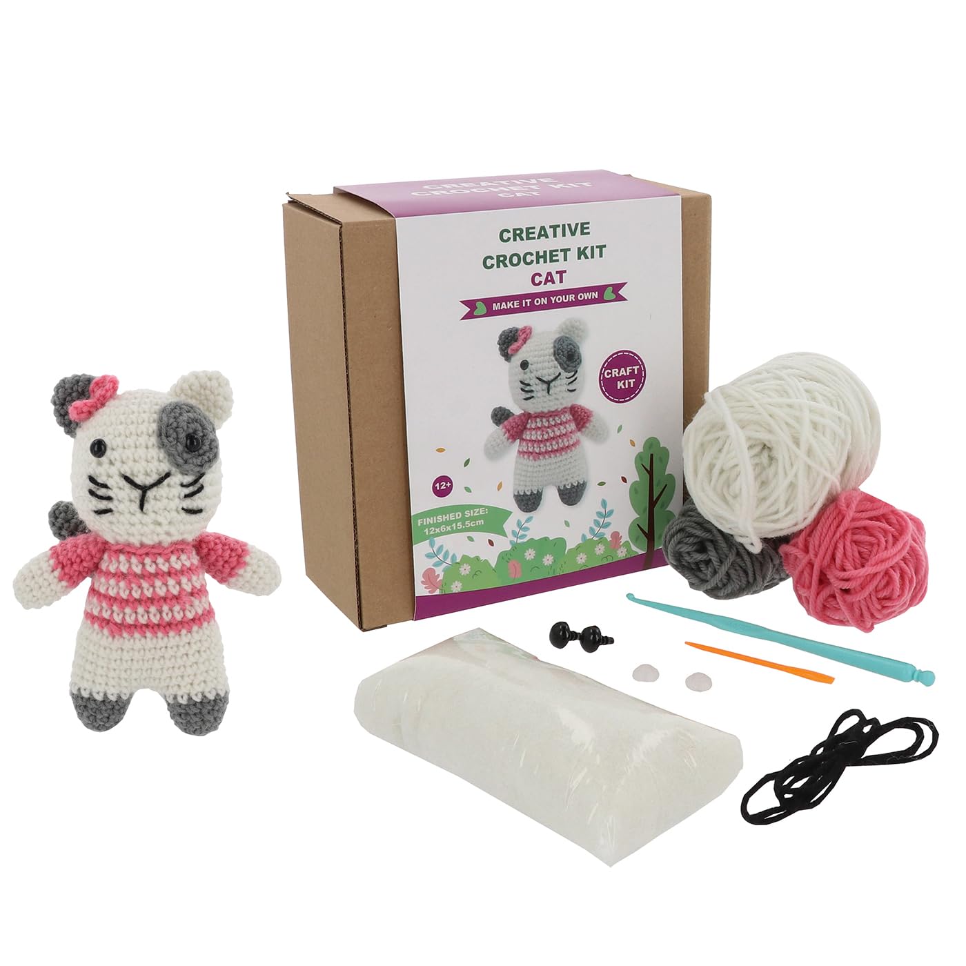 Shudehill Giftware Creative Crochet Kits Fox, Unicorn, Dog, Bee, Cat & More - Perfect for Learning or Experienced Crocheters (Cute Cat)