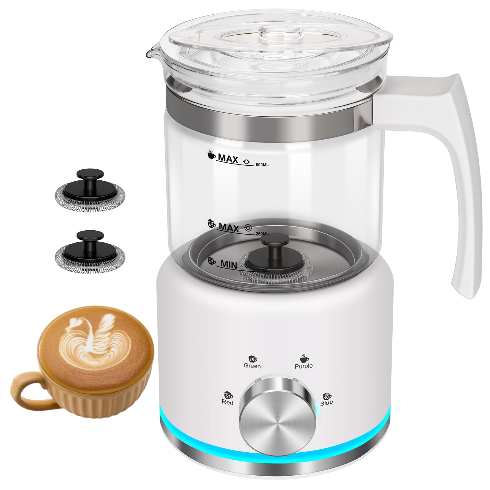 Photo 1 of ByNaRIX Milk Frother, 16.9 OZ Milk Frother and Steamer, 4 in 1 Electric Milk Frother Dishwasher Safe, Durable Silent Working Frother for Coffee, Hot and Cold Foam Maker, White Glass