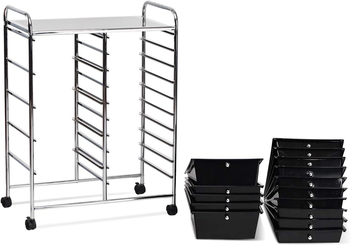 Giantex 15 Drawer Rolling Storage Cart Tools Scrapbook Paper Office School Organizer, Black: Home Improvement
