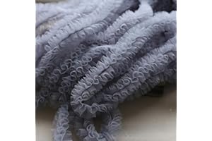 Tong Gu 5Yards Lace Pleated Ruffles Edging Trim Tulle Fabric Craft Sewing Ribbon (Grey,Width 2.3 in/6 cm)