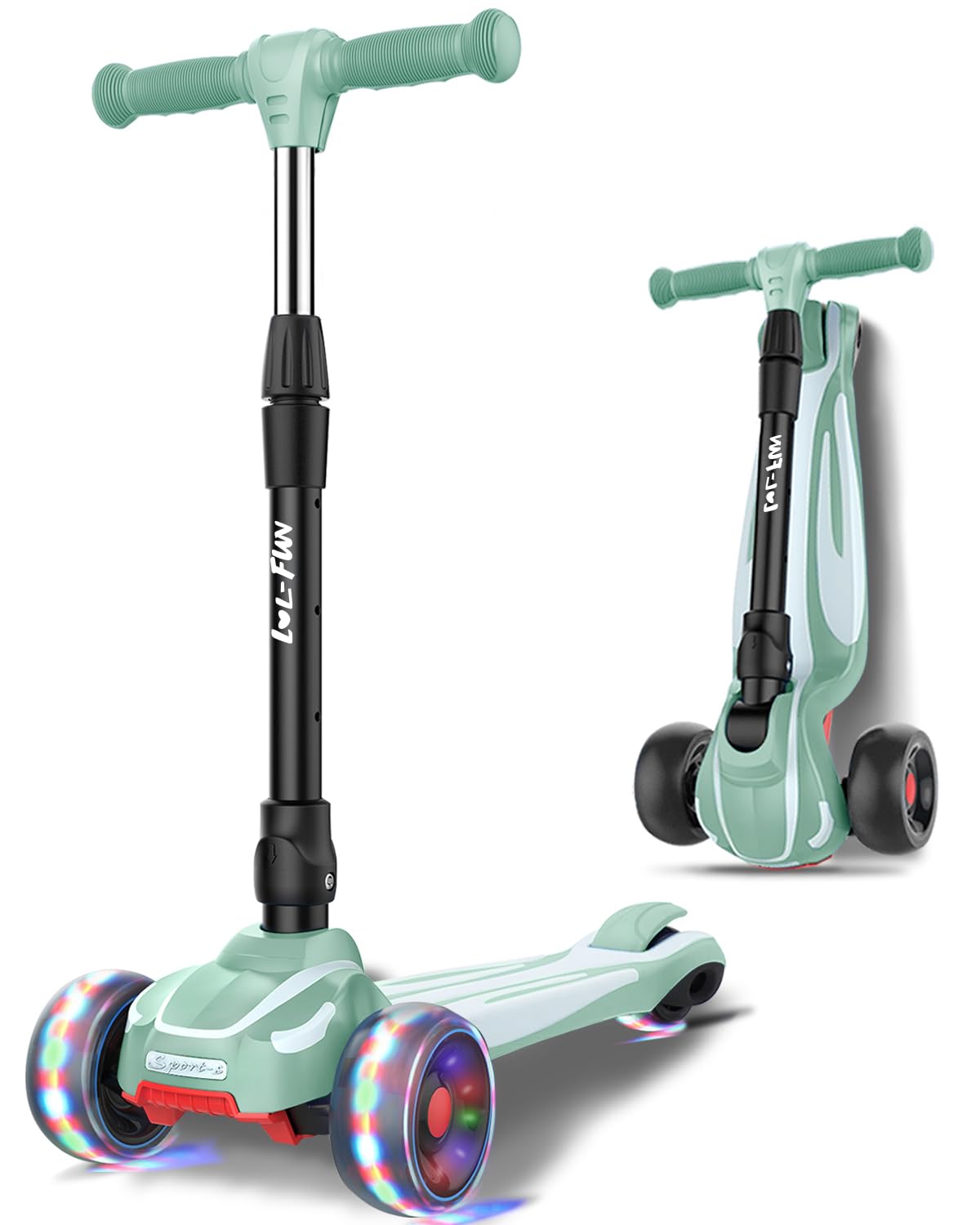 LOL-FUN 3 Wheel Toddler Scooter for Kids Ages 3-8 Years Old Boy Girl, Foldable Kids Scooter with 4 Adjustable Height, Extra-Wide Childrens Kick Scooter with Lean-to-Steer and LED Flashing Wheels — image 1