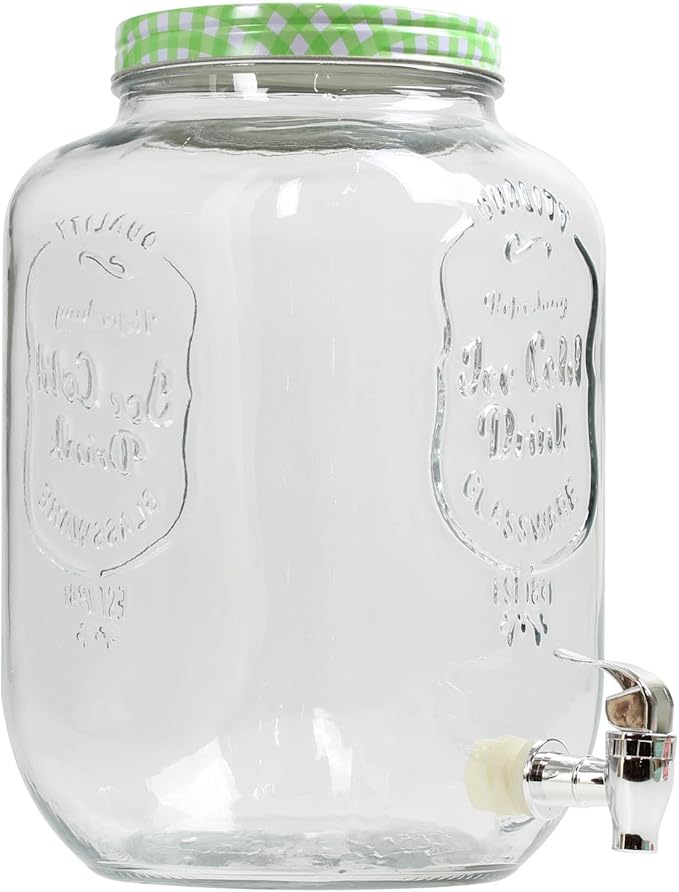 8 Litre Large Barrel Clear Glass Jar Cocktail Beverage Amazon.co.uk