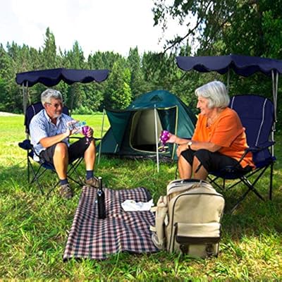 GYMAX Camping Chair, Folding Outdoor Lawn Chair with Canopy, Carry Bag & Cup Holder, Portable Heavy Duty Camp Chair for… 61pK BEvO8L