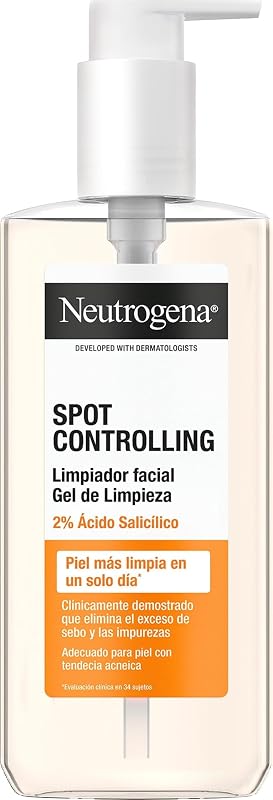 Spot Controlling Limpiador Facial 2% Ácido Salicílico (200 ml), jabón facial para pieles propensas al acné, gel limpiador suave de uso diario