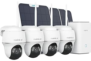 REOLINK 4K Solar Security Camera Outdoor, Encrypted Local Storage Camera System, 360° Pan Tilt, Smart Detection, No Monthly Fee, Home Hub with 4X PT Ultra + Solar Panel