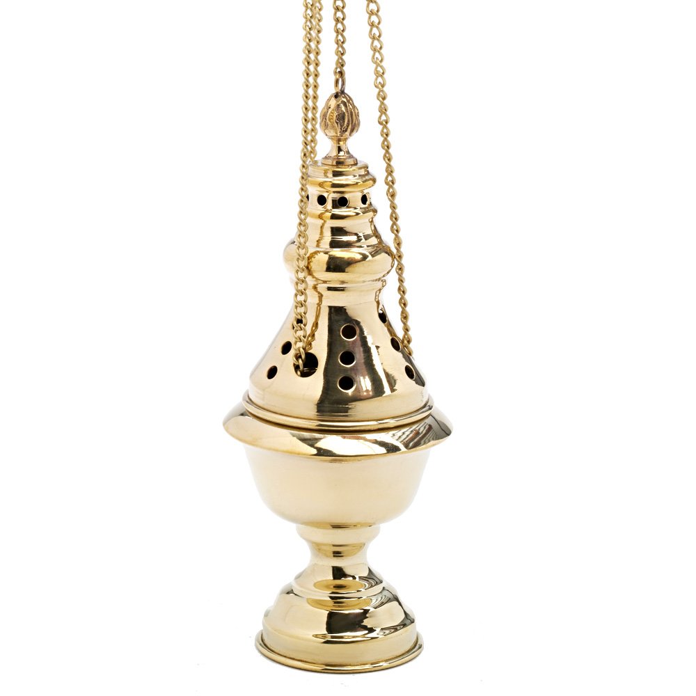 NKlaus Smoke Barrel Incense Burner with Inner Bowl Chain 70cm Brass Deco gold 7624