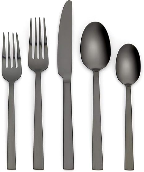 Amazon Com Ornative Emma 20 Piece Stainless Steel Flatware Set Silverware Set For 4 Matte Black Includes Forks Knives And Spoons Dishwasher Safe Durable And Easy Care Best Silverware Flatware Sets