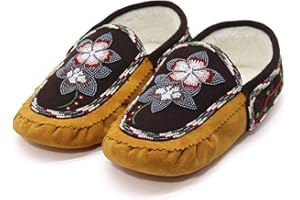 Moccasins Handmade beaded moccasins with Intricate bead-work | Genuine Leather | Brown (Women 10 / Men 9)