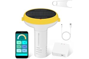 Yewhick Smart Pool Monitor with Gateway, Profession Salt Water Pool Testing kit for Swimming Pool, 7 in 1 Chlorine Salinity ORP Monitor for Aquarium Sodium Chloride Swimming Pools Hot Tub Spas