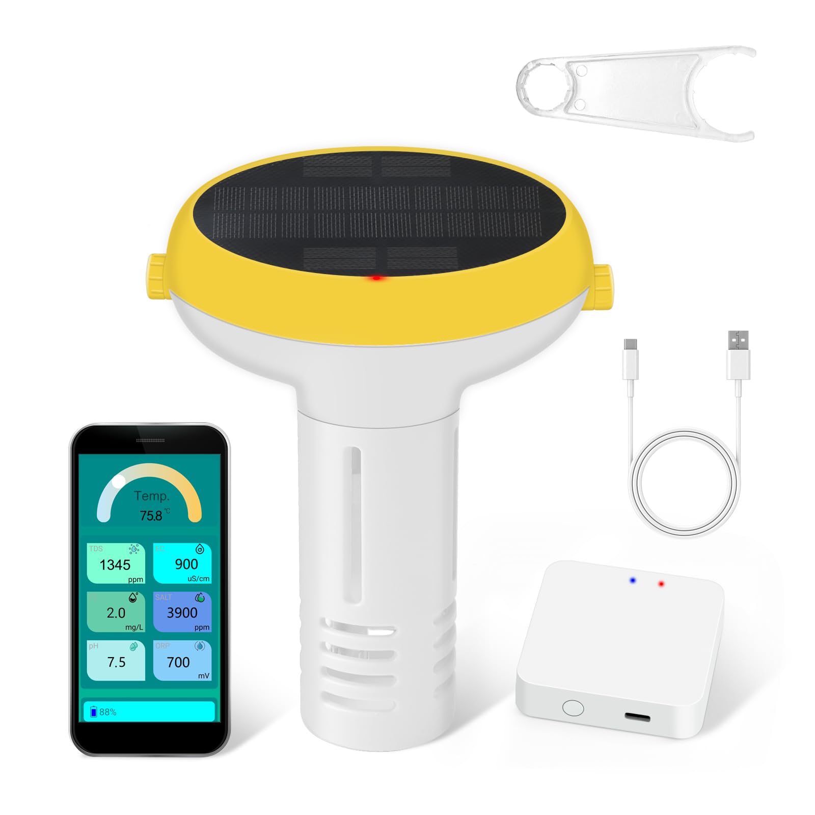 Photo 1 of Yewhick Smart Pool Monitor with Gateway, Profession Salt Water Pool Testing kit for Swimming Pool, 7 in 1 Chlorine Salinity ORP Monitor for Aquarium Sodium Chloride Swimming Pools Hot Tub Spas