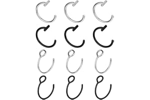 Psyqtsuary Fake Lip Ring, 12 Pcs Stainless Steel Fake Lip Piercing 8mm Faux Nose Rings Clip On Nose Ring Ear Cuffs Non Piercing Jewelry for Women Men (Silver, Black)
