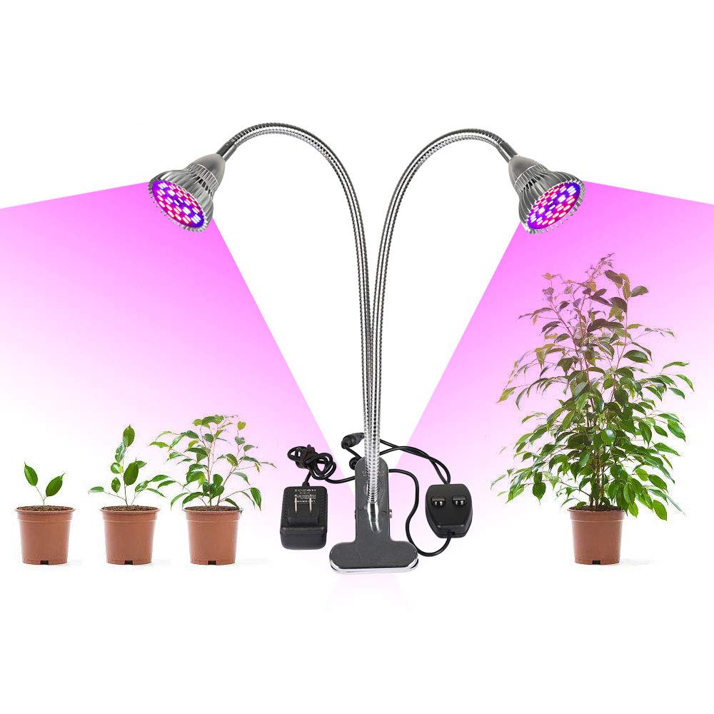 LVJING LED Grow Light for Indoor Plant 60W Full Spectrum Grow Lamp with Dual Head,360° Flexible Gooseneck,Grow Light Bulb and Double Switch