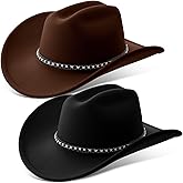 Chicingyou 2 Pcs Western Cowboy Hats for Women and Men Classic Wide Brim Felt Hats for Cowboys and Cowgirls Accessories