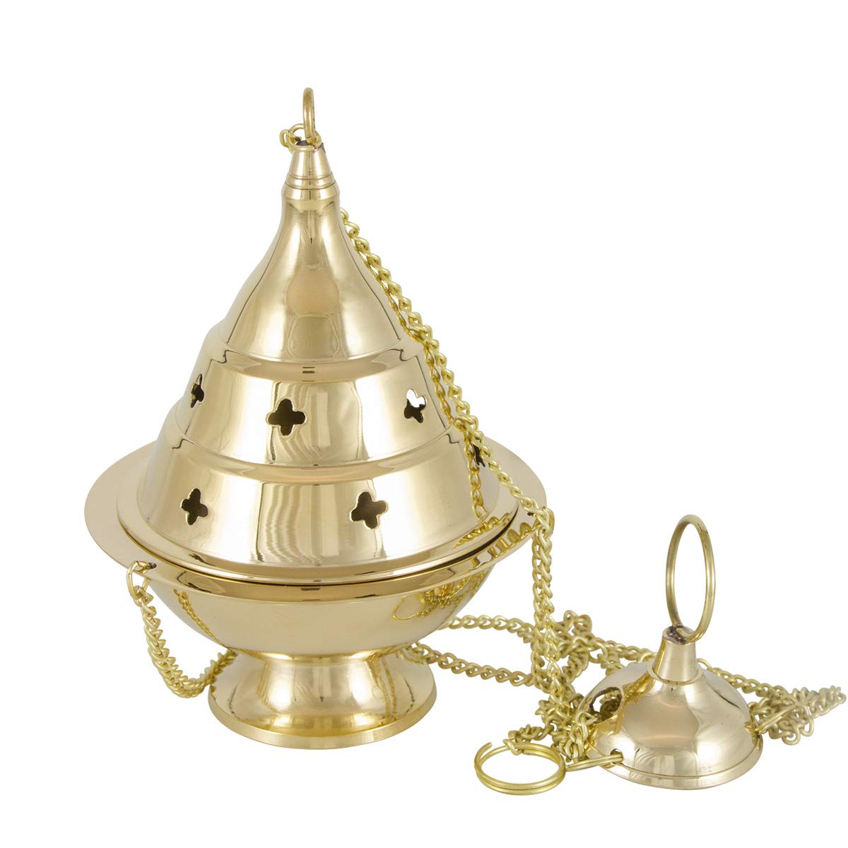 NKlaus incense burner brass gold with chain 25cm Ø 9cm incense burner incense burner handmade operating mode incense coal handmade 2168