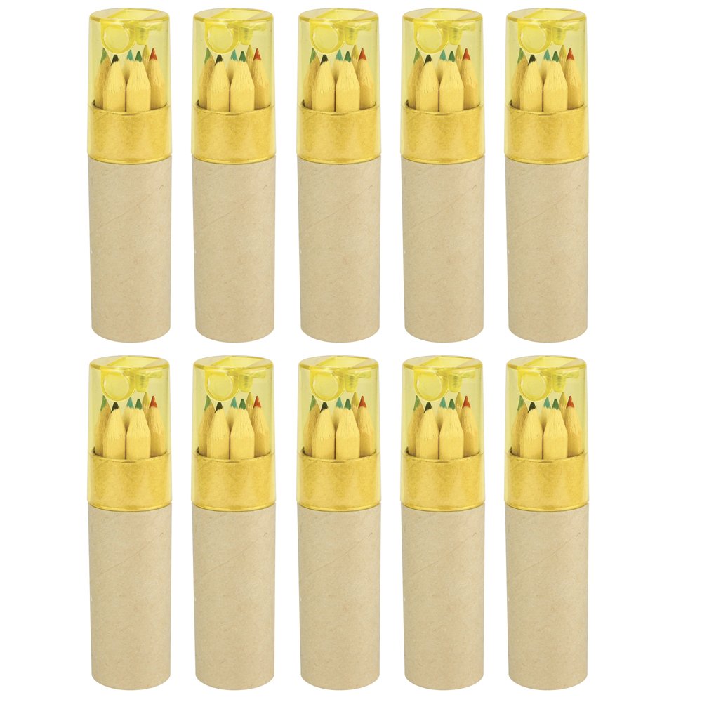 eBuyGB Pack of 10 Colouring Pencil Tubes for Wedding Favours and Party Bag Fillers, Yellow Lid โ image 1