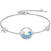 JBAERD Sterling Silver Wave/Anchor/Compass Bracelet Blue Opal Ocean Bracelet Summer Beach Ocean Jewelry Gifts for Women
