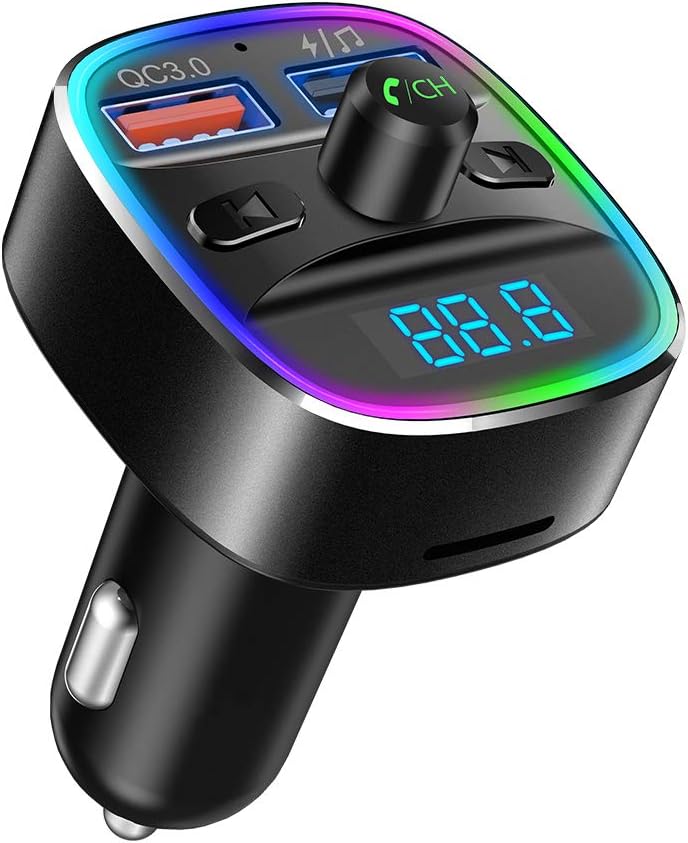 Nulaxy Bluetooth FM Transmitter for Car, QC3.0 & 7 Colors LED Backlit Car Radio Bluetooth Adapter Music Player Hands Free Car Kit with SD Card Slot, Supports USB Flash Drive - NX10 (Black): Electronics