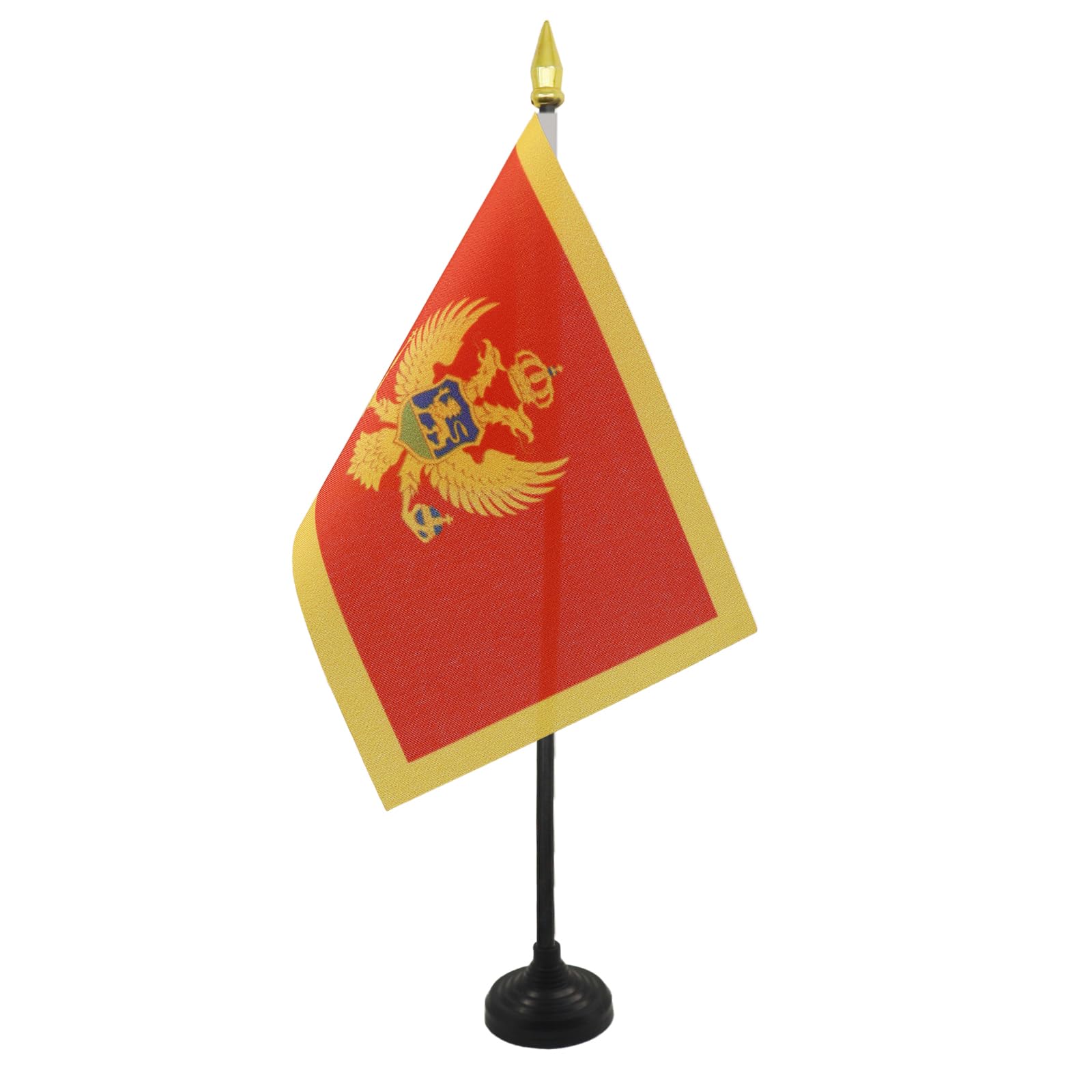 AZ FLAG - Montenegro Table Flag 4'' x 6'' - Montenegrin Mini Desk Flag 100% Polyester 15 x 10 cm - Office Mini Banner with 10'' Pole - Golden Spear