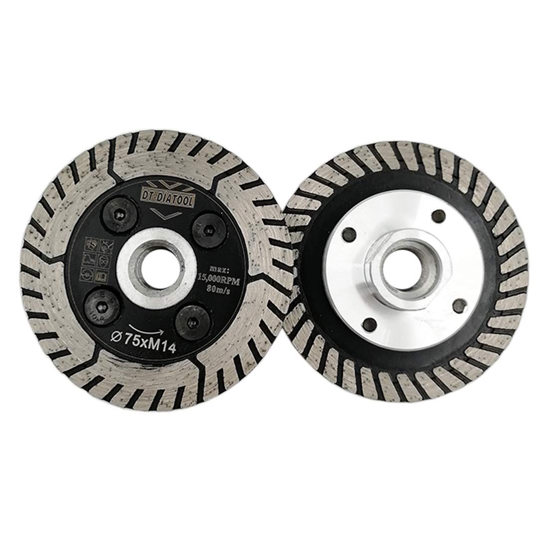 DT-DIATOOL Diamond Dual Disc 2PCS 3 Inch / 75mm Disc with M14 Thread for Cutting Grinding Concrete Granite Marble Stone