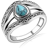 HolaJune Boho Turquoise Ring for Women Sterling Silver Western Style Statement Ring Bohemian Jewelry Gifts