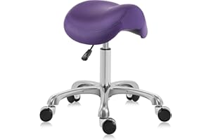 DR.LOMILOMI Ergonomic Saddle Stool Adjustable Pneumatic Swivel Rolling Saddle Seat Stool with Wheels for Medical Hygienic SPA Massage Salon Home and Office 506 Haku (English Violet)