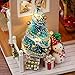 Decdeal DIY Christmas Miniature Dollhouse Kit Realistic Mini 3D Wooden House Room Craft Furniture LED Lights Children's Day Birthday Gift Christmas Decoration (Refined Version, Merry Christmas)