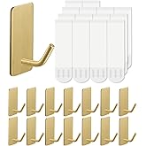 14 Pcs Towel Hooks with Removable Strips for Hanging, Adhesive Wall Hooks Heavy Duty, Outdoor No Damage, Sticky Hook for Bathrooms, Shower, Stockings, Decor, Robe, Small, Gold 304 Stainless Steel