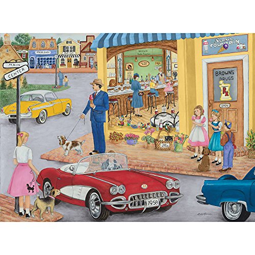 Bits and Pieces - 300 Large Piece Jigsaw Puzzle for Adults - The Corner Drug Store, Summer Town - by Artist Kay Lamb Shannon - 300 pc Jigsaw