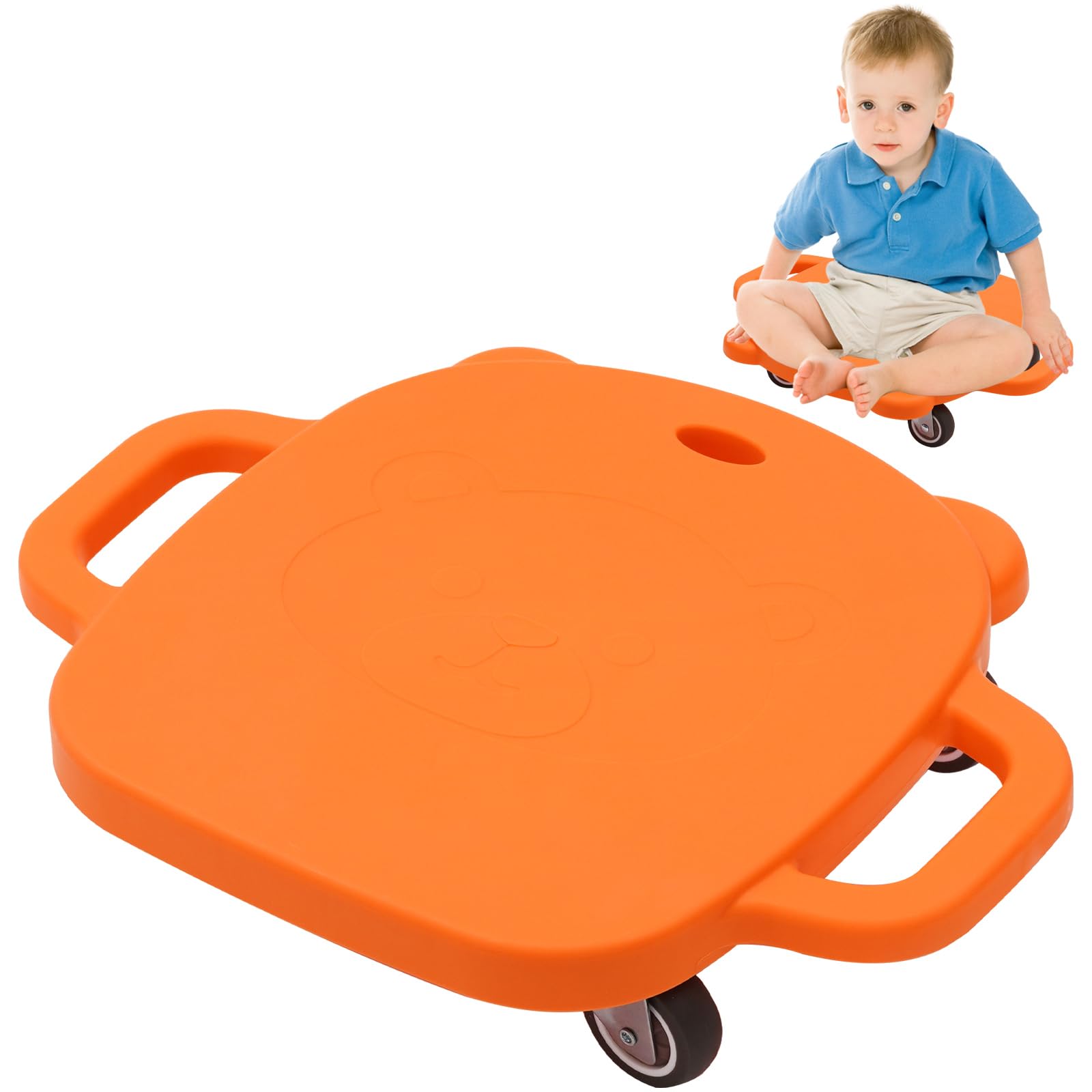 Kids Sitting Scooter Board with Handle,360° Swivel Wheels, Safe & Stable Sensory Scooter for Indoor/Outdoor Play, Improves Balance & Motor Skills, Ages 3+ (Orange)
