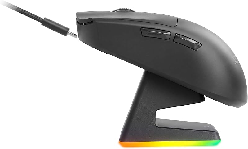 MMW-Elite, rato gaming sem fios, Bluetooth 5.4 + 2.4GPRO + Cabo, sensor ótico PixArt PAW3311PRO 20000 dpi, Ultralight 69g, 6 botões, ecrã OLED, base de carregamento magnético RGB, preto