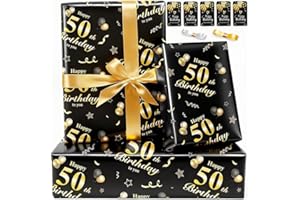 Wrapping Paper 50th Birthday Wrapping Paper Set with Ribbon Tag, 50X70cm Birthday Gift Wrap for Present Gift Wrapping Paper B