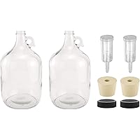 1 Gallon Glass Fermenting Jug with Handle, 6.5 Rubber Stopper, 3-Piece Airlock, Black Plastic Lid - Set of 2