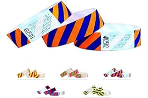 QUBIBAND Wristbands Made Out of Tyvek - Striped - 500 Pack - Neon Orange + Blue - 3/4" Tyvek Wristbands for Events