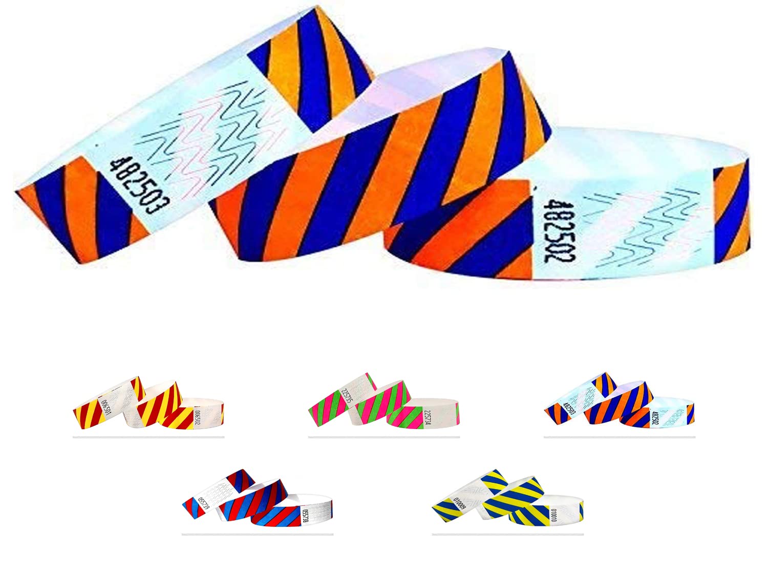 Tyvek Wristbands - Striped - 500 Pack - 3/4" Tyvek Wristbands for Events (Orange-Blue, 500 Pack)