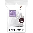 simplehuman Code L Custom Fit Drawstring Trash Bags in Dispenser Packs, 20 Count, 18 Liter / 4.7 Gallon, White