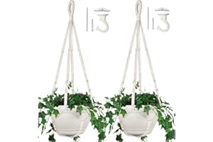 Shineloha 2 Pack 43 Inches Macrame Planter Hanger Large for 12 inch Pot + Swag Hook (Extra Long & Big) | No Tassel, Cotton Rope | Hanging Planter for Indoor Plants, No Pot/Plant Included (Ivory)…