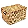 FIYAMMY Rattan Basket With Lid, Large Lidded Basket For Storage Rattan Box(15.3" L×11.4"W×9.5"H) 61pKIOqherL