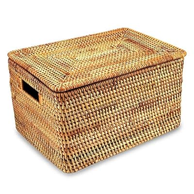 FIYAMMY Rattan Basket With Lid, Large Lidded Basket For Storage Rattan Box(15.3" L×11.4"W×9.5"H) 61pKIOqherL