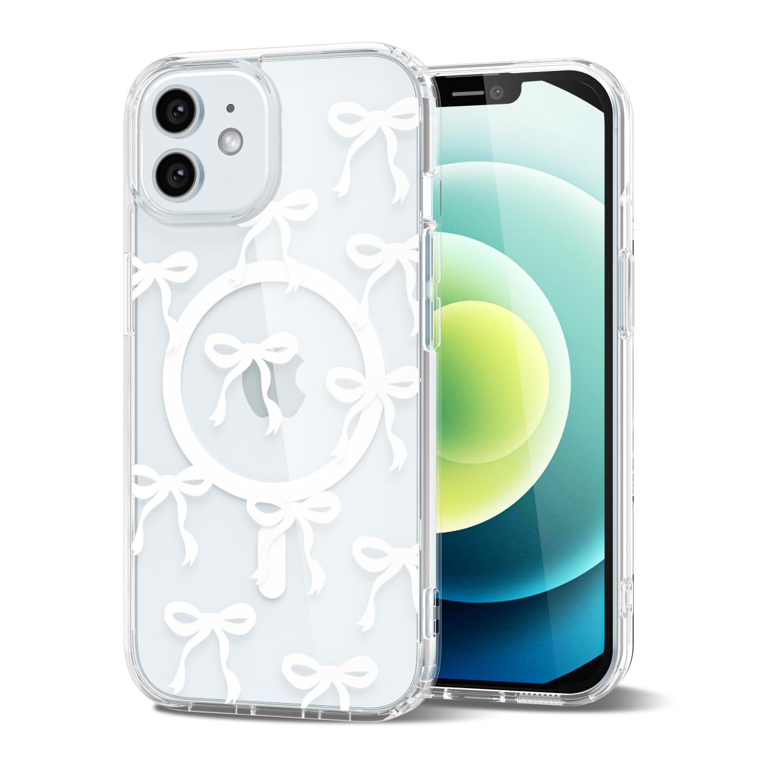 Svanove for iPhone 12 iPhone 12 Pro Case Clear Bow Coquette, Compatible with Magsafe Bowknot Pattern Phone Case Magnetic, Aesthetic Ribbon Girly Cute Cover for Women, Transparent Hard Plastic, White