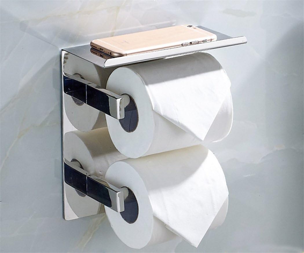 CASEWIND Luxury SUS 304 Stainless Steel Toilet Paper Holder with Mobile Phone Storage Shelf