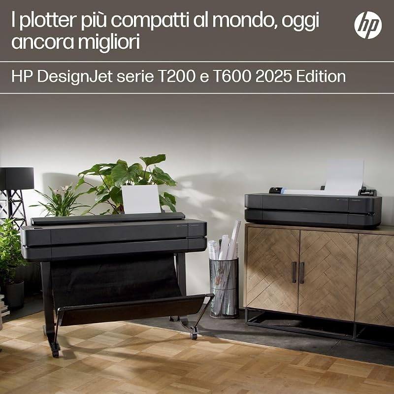 DesignJet T630 Stampante per Grandi Formati da 61 cm 5HB09D, Formati supportati da A4 ad A1, velocità 76 Pagine A1 all’Ora, Gigabit Ethernet, USB, Wi-Fi, Garanzia 1 Anno, Edizione 2025, Nero