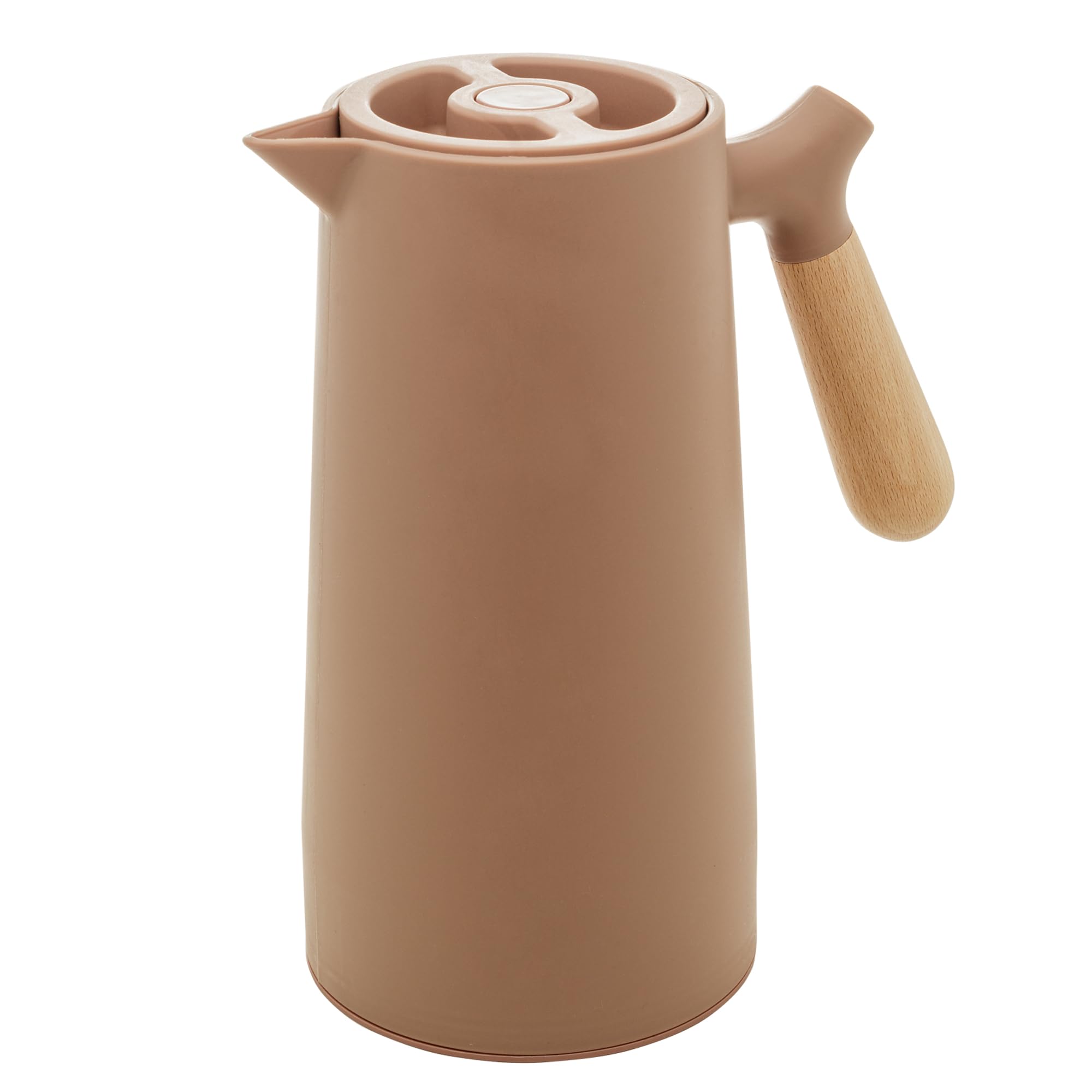 Photo 1 of WOLFF - Thermal Coffee Carafe – 34oz/1L Insulated Food-Safe Plastic Exterior and Glass Liner, Wood-Style Handle – Keeps Drinks Hot or Cold for Hours, Coffee and Tea Dispenser - Nude Pink, 34floz/1L