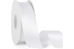 BOMYBAW Double Faced Solid Color White Satin Ribbon 1-1/2" X 50 Yards Continuous, High Density Polyester Ribbon for Gifts Wrapping, Wedding, Party, Crafts, Hair Bows, Flowers, Home DIY Decor