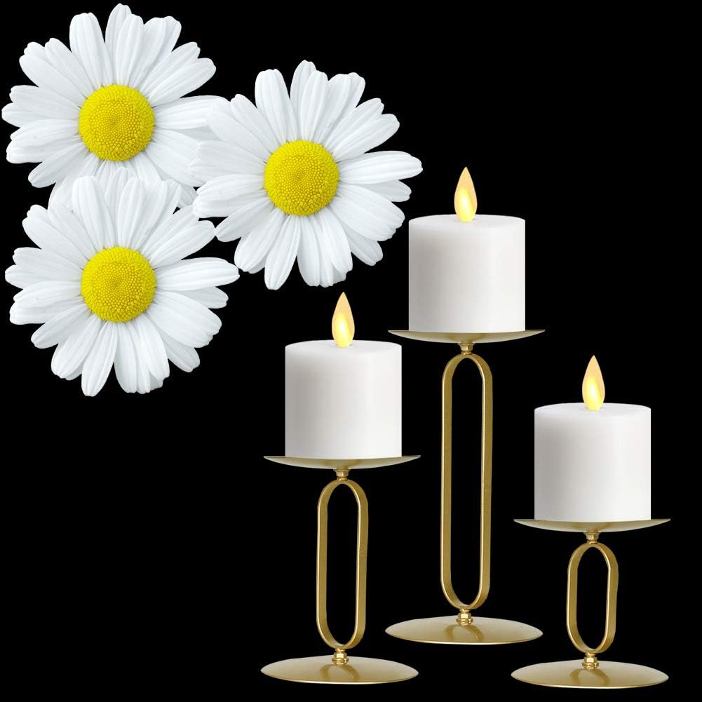 smtyle Candle Holders Set of 3 Candelabra with Iron-3.5" Diameter Ideal for Pillar LED Candles Round Gold: Home & Kitchen