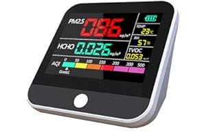MXY 8-in-1 Indoor Air Quality Monitor, Detects PM2.5, PM10, PM1,AQI,TVOC, HCHO, Temperature and Humidity with Alarm, for Rooms, Cellars, Grow Tents, Offices, Air Quality Tester, Battery Powered
