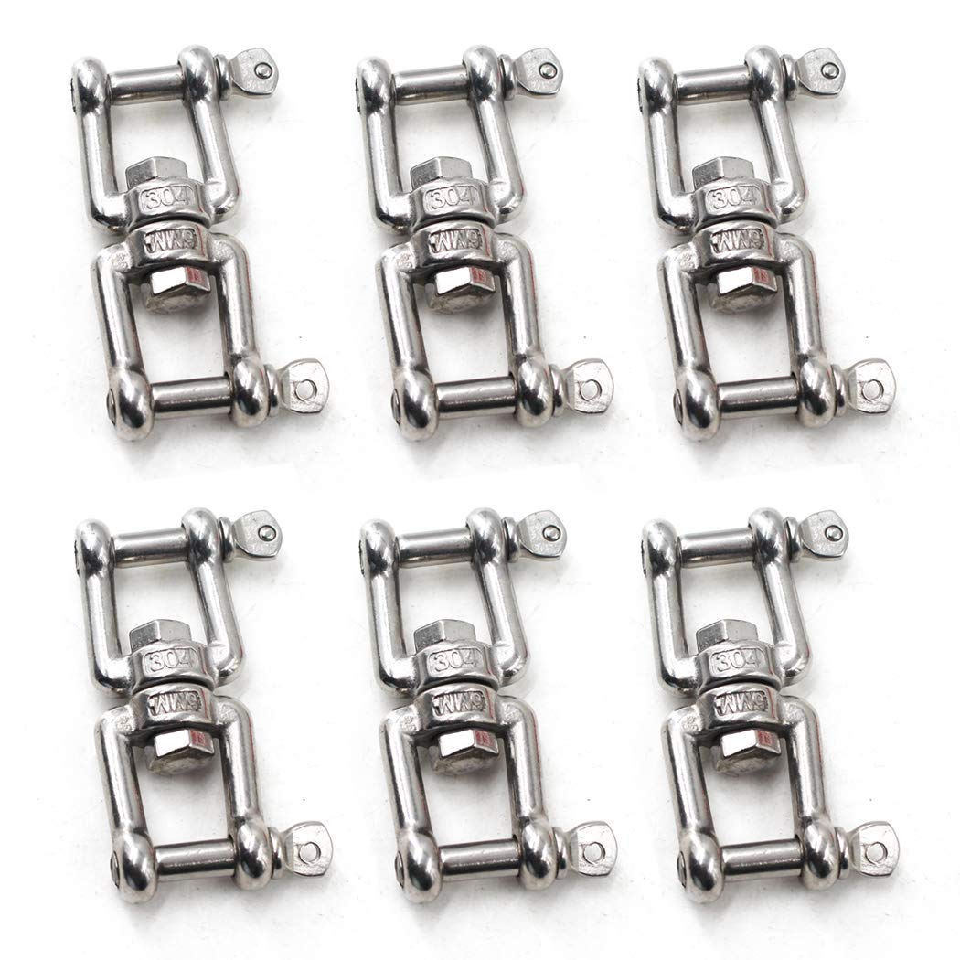 Flomore M5 Swivel Double Shackle 304 Stainless Steel Boat Anchor Chain Connectors (Pack of 6)