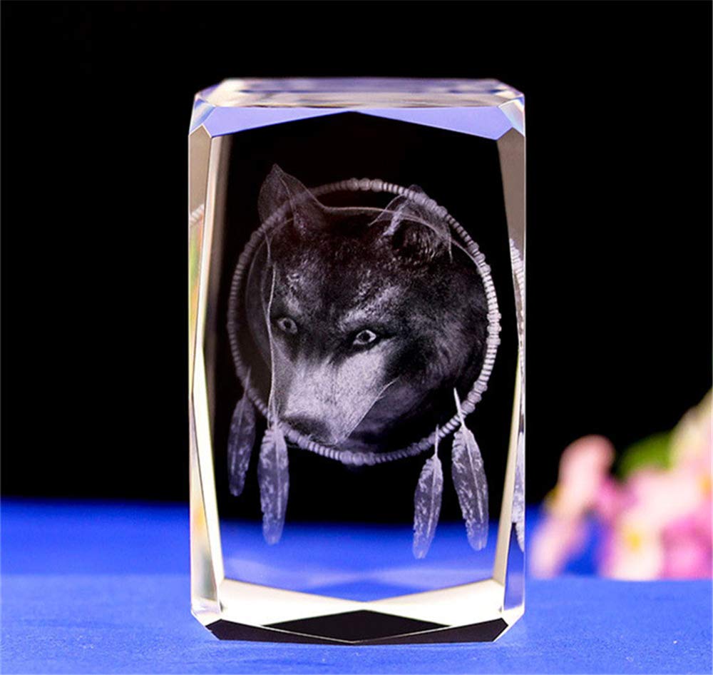 CRYSTAL GLASS WOLF FIGURE MODEL, 3D Laser Etched Crystal Wolf Ornaments Art, Animal Crystal Glass Cube Engraving Sculpture Gifts WITH GIFT BOX (30 * 30 * 40mm)