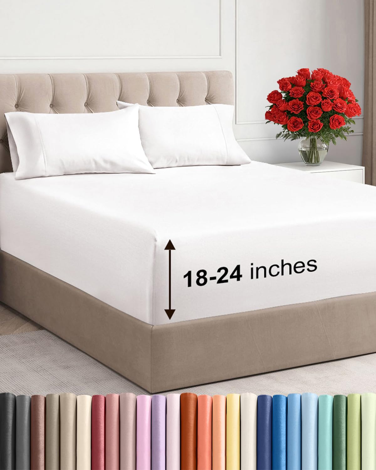 Extra Deep Queen Sheet Set - 4 Piece Breathable & Cooling - Antique White