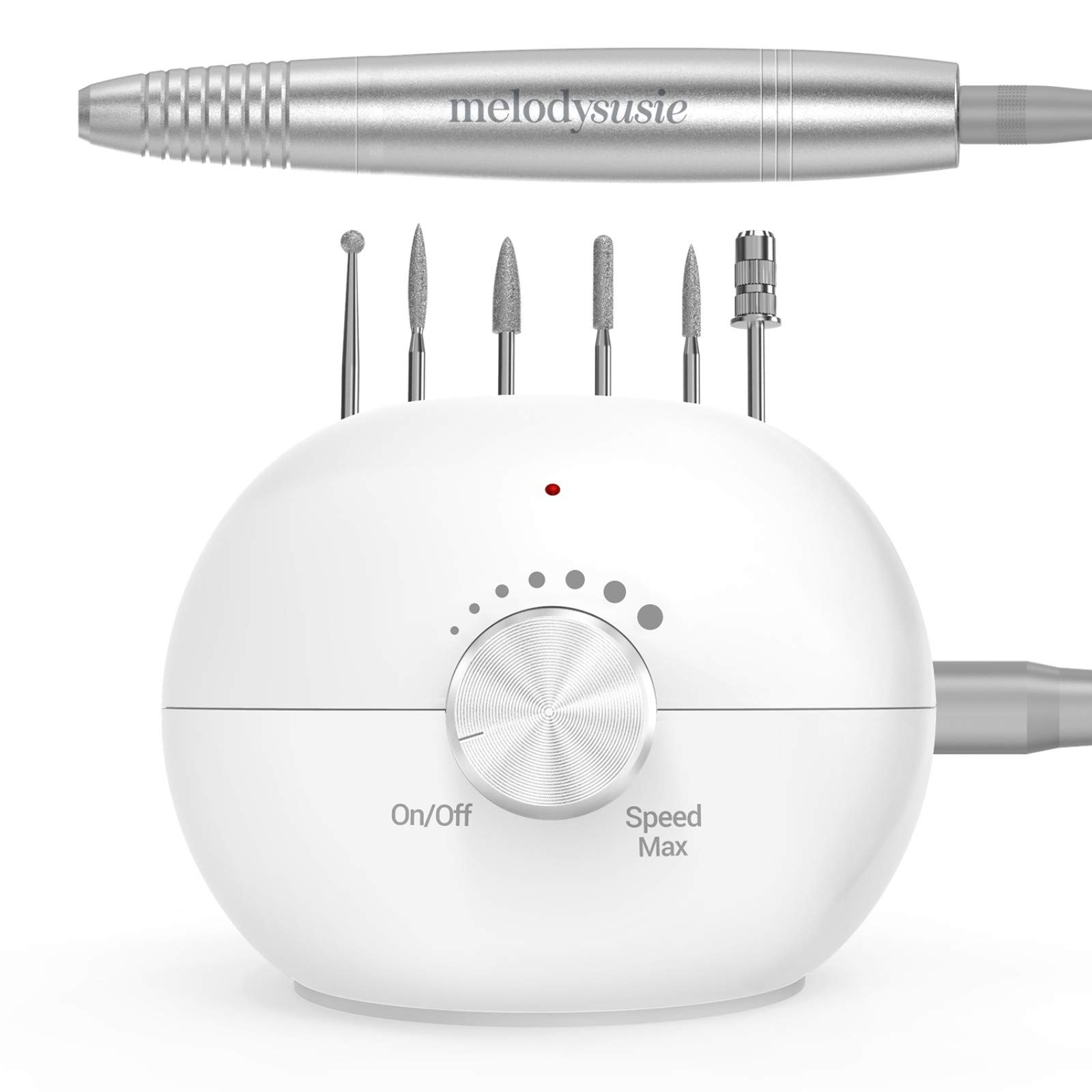 MELODYSUSIE Stacie SC180J Nail Drill Machine for Acrylic Nails, 25000RPM Low Noise Electric Nail Files Manicure and Pedicure Set for Beginners, with Crystal Glass Nail File 56 Sanding Bands